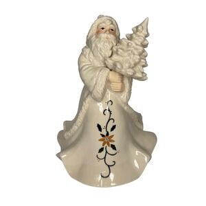 VTG Minimalist Musical Santa Figure with Palm Tree Cream Ceramic White Christmas